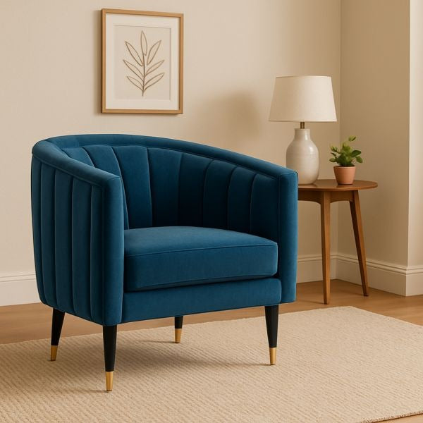 Fluted Velvet Barrel Accent Chair
