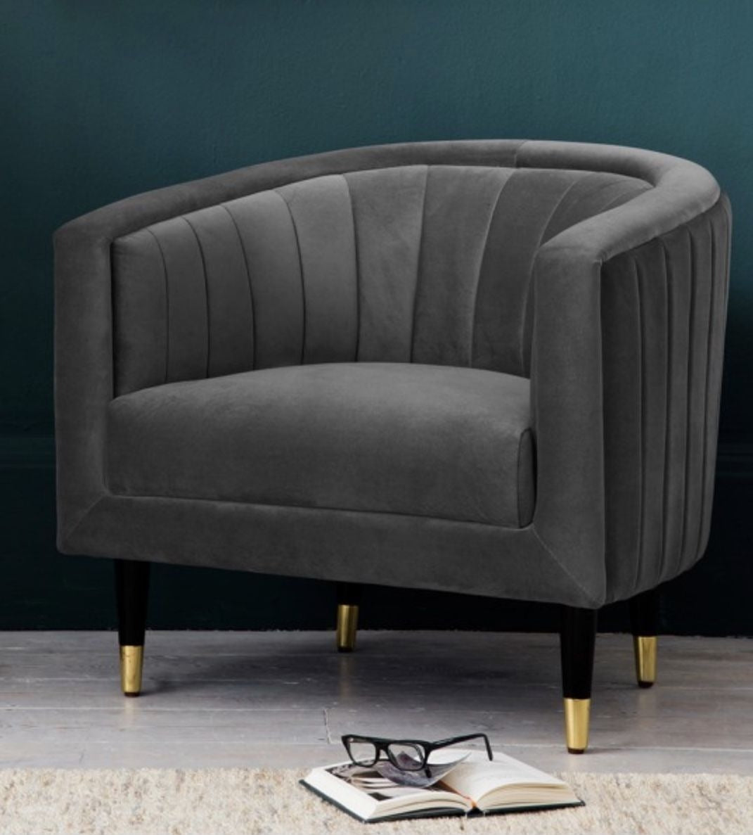 Fluted Velvet Barrel Accent Chair