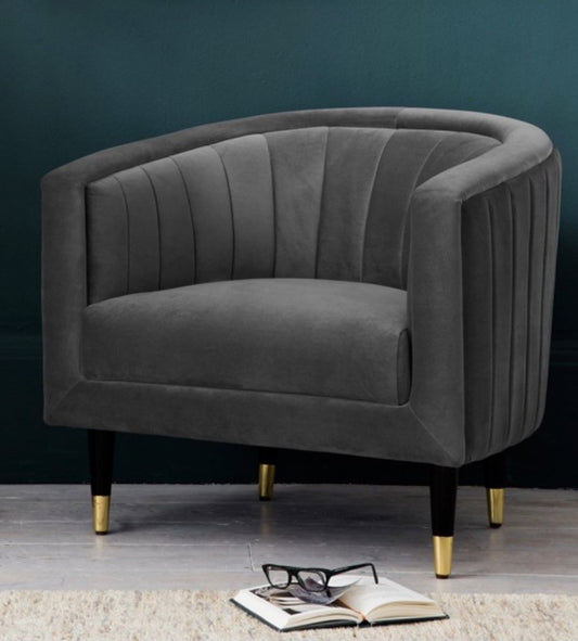 Fluted Velvet Barrel Accent Chair