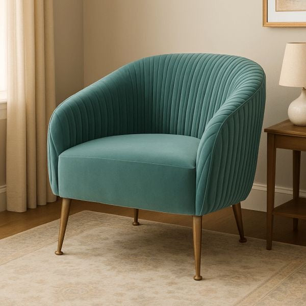 Teal Velvet Barrel Lounge Chair