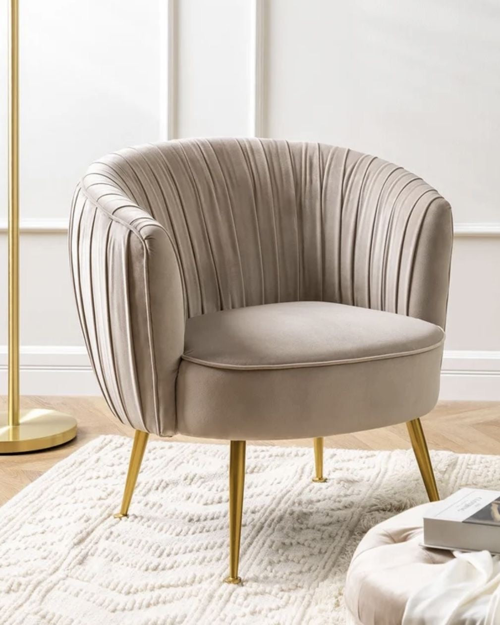 Champagne Velvet Shell Lounge Chair